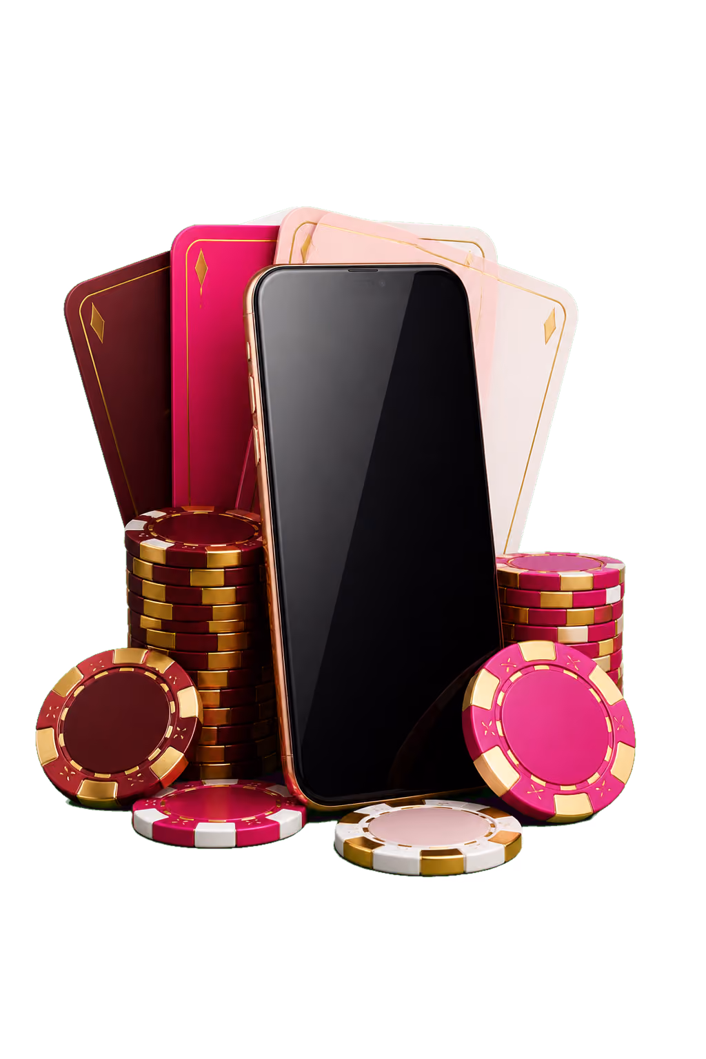 Del Oro Casino Smartphone mit pinkem Goldschein und Spielsymbolen